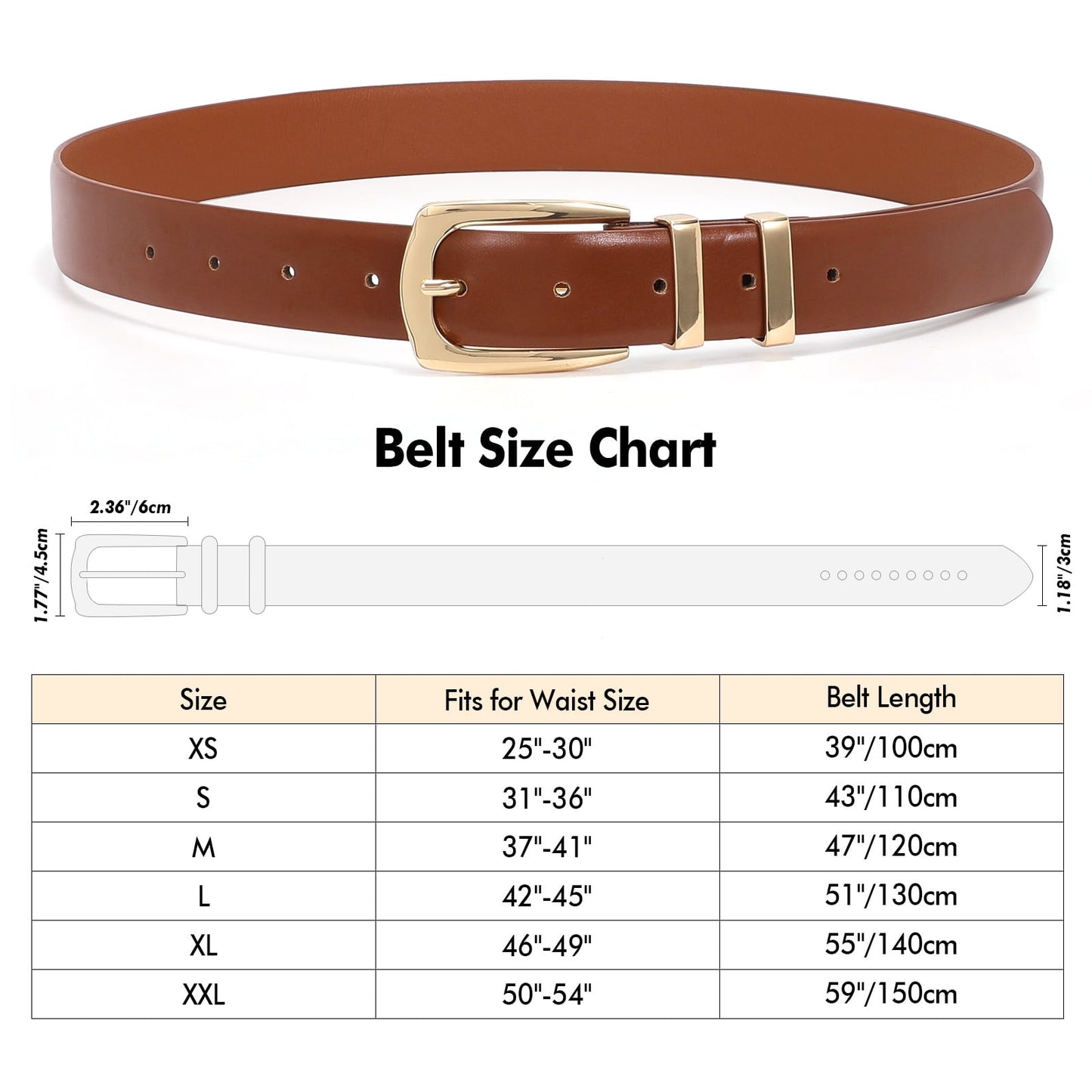 SUOSDEY Ladies Leather Belt with Gold Buckle,Plus Size Women Waist Belt for Jeans Pants