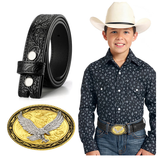 SUOSDEY Kid Western Leather Belts for Boys Girls Embossed Belt for Jeans Pant Dresses Birthday Christmas Gifts
