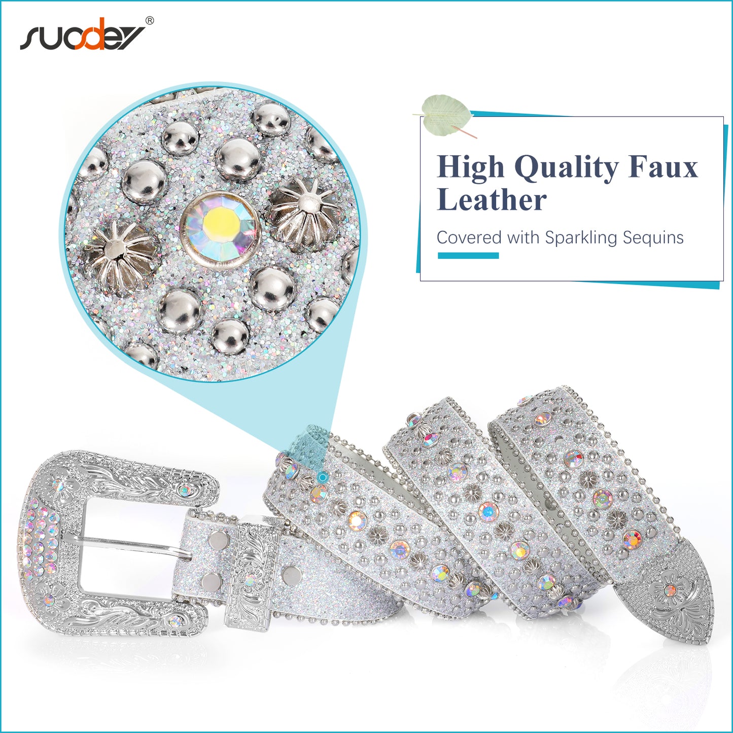 SUOSDEY Sparkly Rhinestone Belt for Women Men Western Cowboy Cowgirl Bling Diamond Leather Belt for Jeans Gifts
