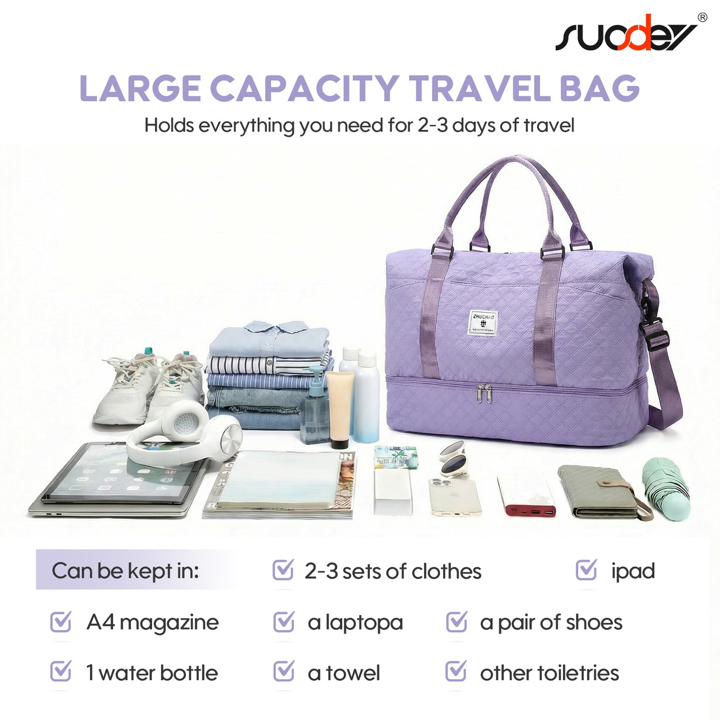 SUOSDEY Overnight Duffle Bag for Travel,Weekender Bags with Shoes Compartment,Hospital Bag for Labor and Delivery,Carry On Bag for Women,Travel,Gym,Weekend