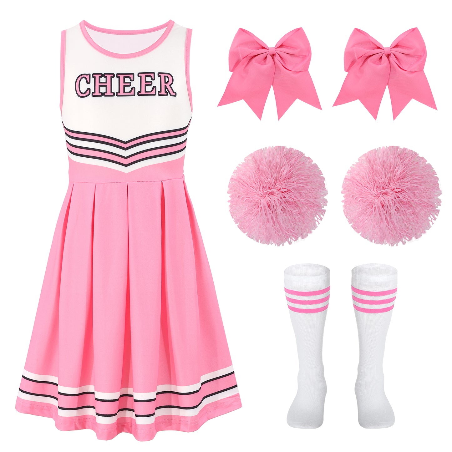 SUOSDEY Girls Cheerleader Costume Outfit Set,Kids Sleeveless Cheerleading Uniform for Party Birthday Halloween