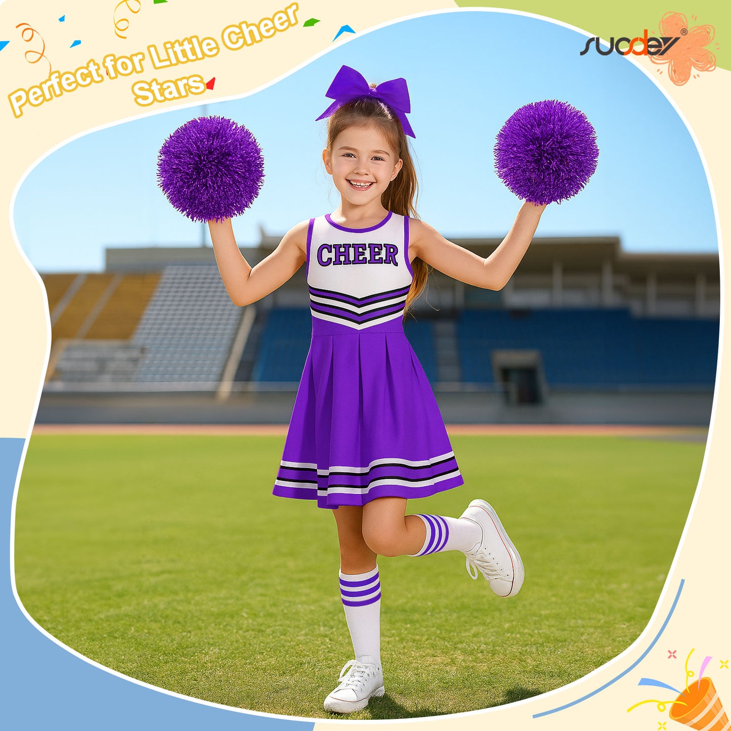 SUOSDEY Girls Cheerleader Costume Outfit Set,Kids Sleeveless Cheerleading Uniform for Party Birthday Halloween