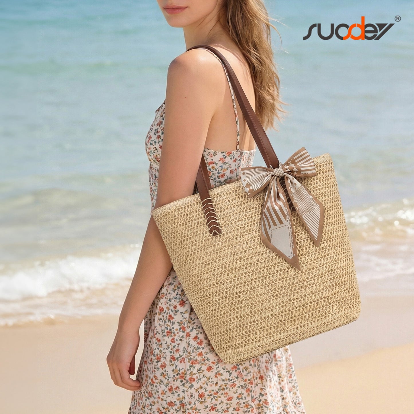 SUOSDEY Large Straw Beach Bag for Women,Beach Tote Bag Shoulder Handbags,Straw Bag Beach Purse for Summer