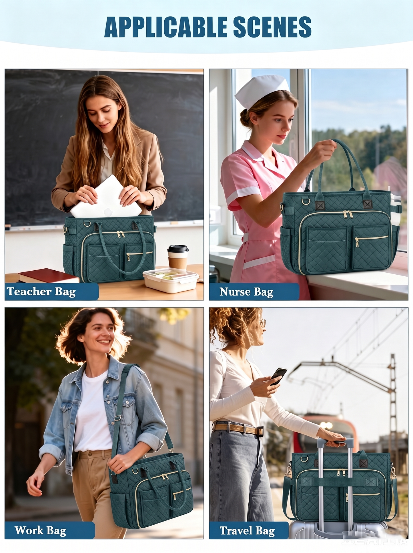 SUOSDEY Teacher Tote Bag,Women Work Bags with Laptop Compartment,Large Cup Holder Nurse Bag Computer Handbag