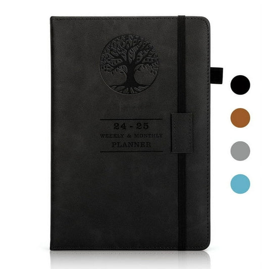 SUOSDEY Grey 2024 Leather Calendar Notebook,Weekly Monthly Appointment Planner for Time Management