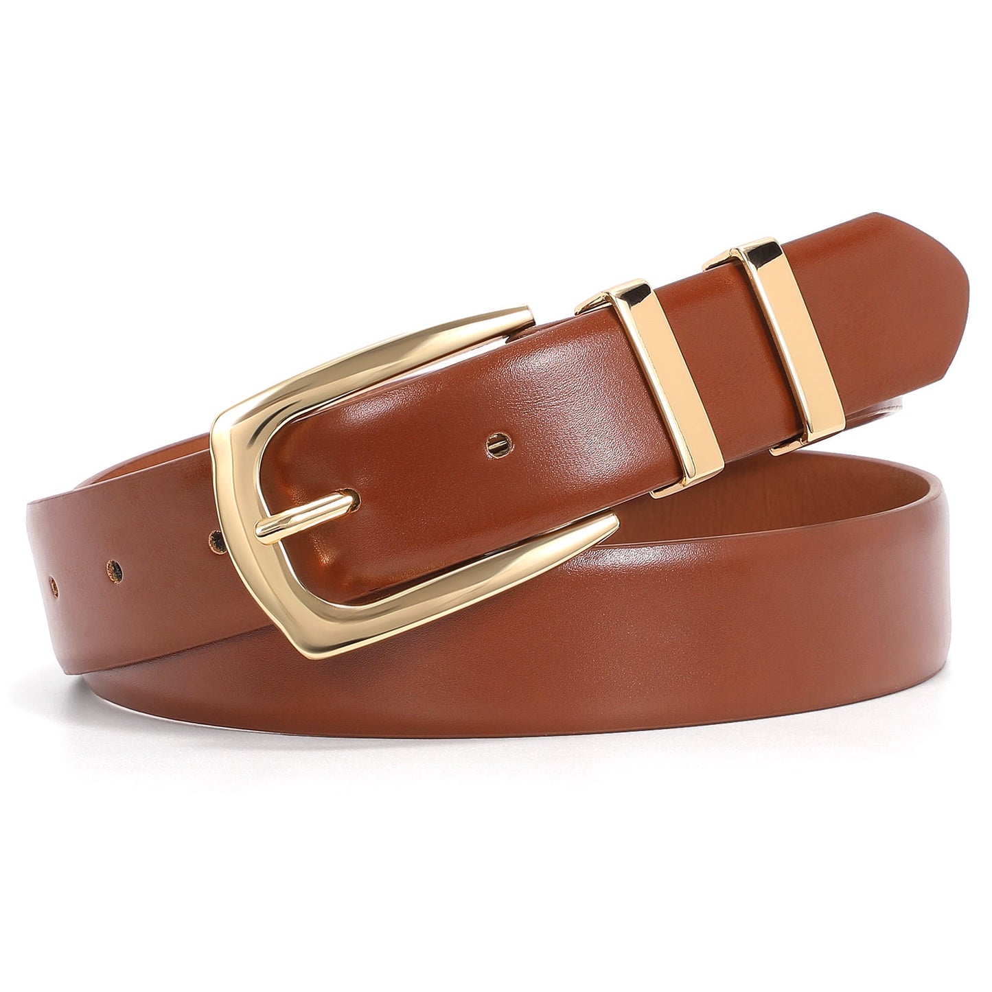 SUOSDEY Ladies Leather Belt with Gold Buckle,Plus Size Women Waist Belt for Jeans Pants