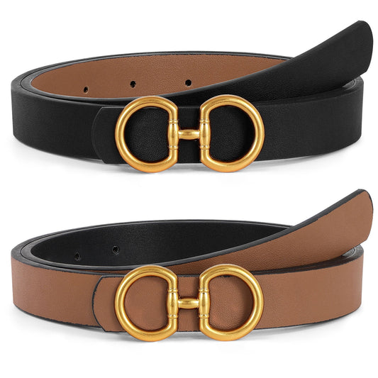 SUOSDEY Women Reversible Leather Belt for Jeans Pants Fashion Ladies Belt with Gold Buckle