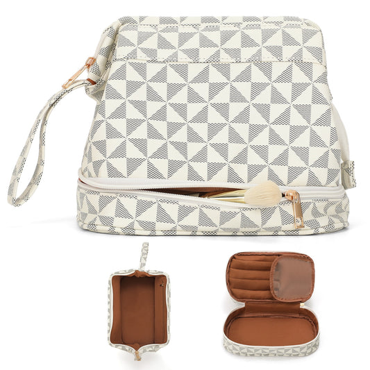 SUOSDEY Women Travel Cosmetic Bag,Portable Large Capacity Checkered Makeup Bag Toiletry Bag