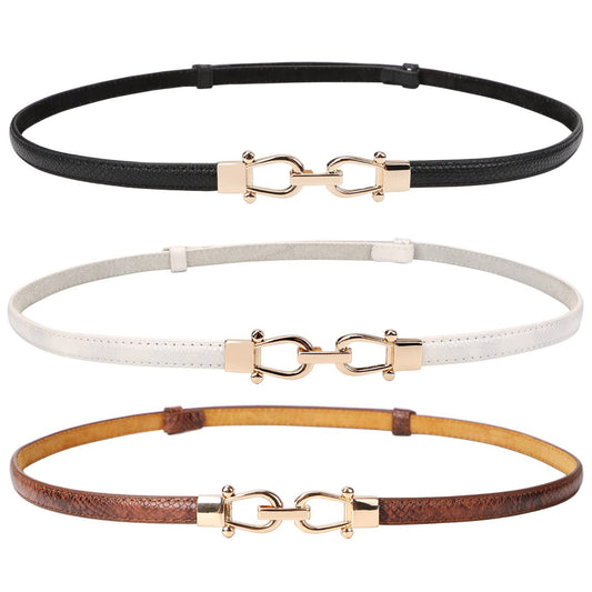 SUOSDEY Adjustable Women Thin Waist Belt with Gold Buckle Leather Skinny Waist Belt for Dress 3pack