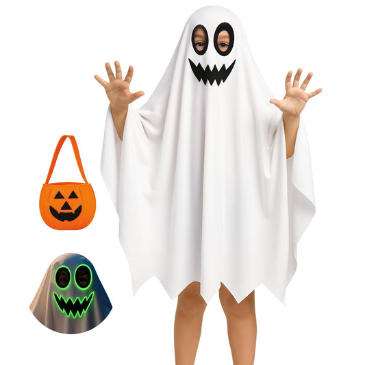 SUOSDEY Kid Halloween Costume Boy Girl Ghost Smile Cape Cloak Hoodie with Bag Cosplay Outfits 3-14 Years