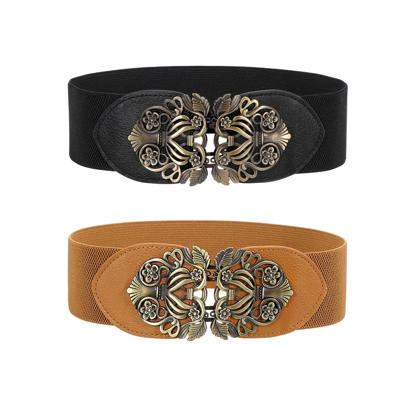 SUOSDEY Women Stretchy Belts Ladies Elastic Wide Waist Belts for Dresses 2 Pack