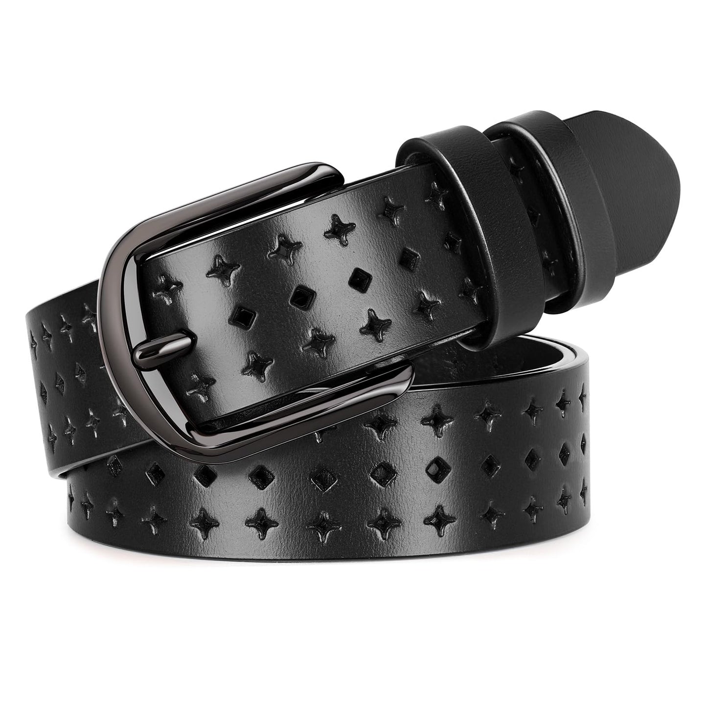 SUOSDEY Women Hollow Genuine Leather Belts with Pin Buckle,Fashion Casual Waist Belt for Jeans Dress Pants