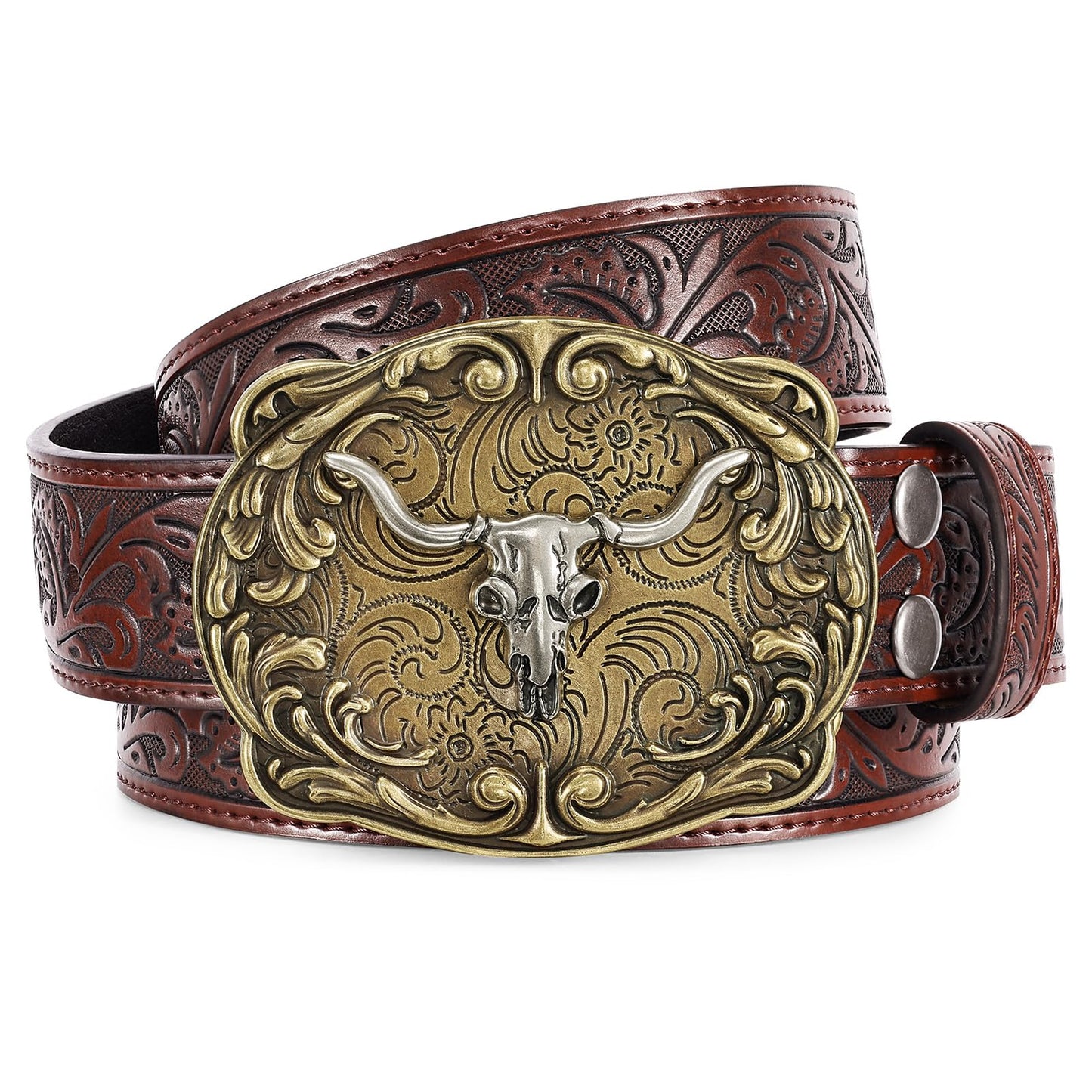 SUOSDEY Cowboy Western Belts for Men Women Floral Engraved Belt for Jeans Christmas Coffee Cowgirl Belt