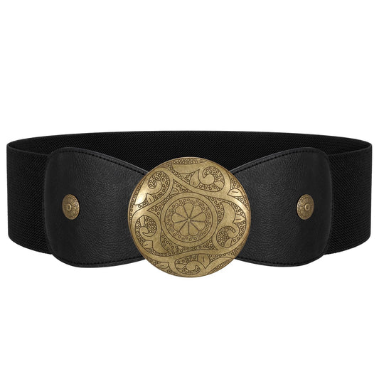 SUOSDEY Women Wide Elastic Belt Western Buckle Strecth Waist Belt for Dress
