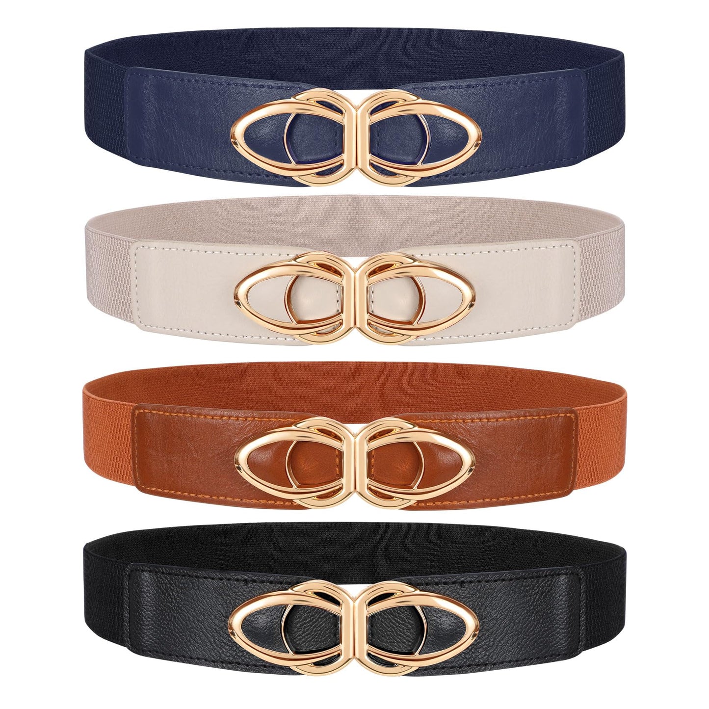 SUOSDEY Set of 4 Elastic Belts for Women Skinny Fashion Belt for Dress with Gold Buckle