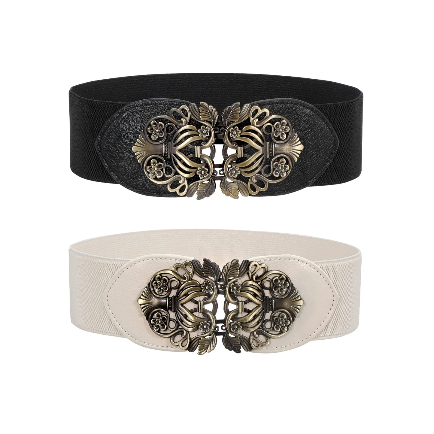 SUOSDEY Women Stretchy Belts Ladies Elastic Wide Waist Belts for Dresses 2 Pack