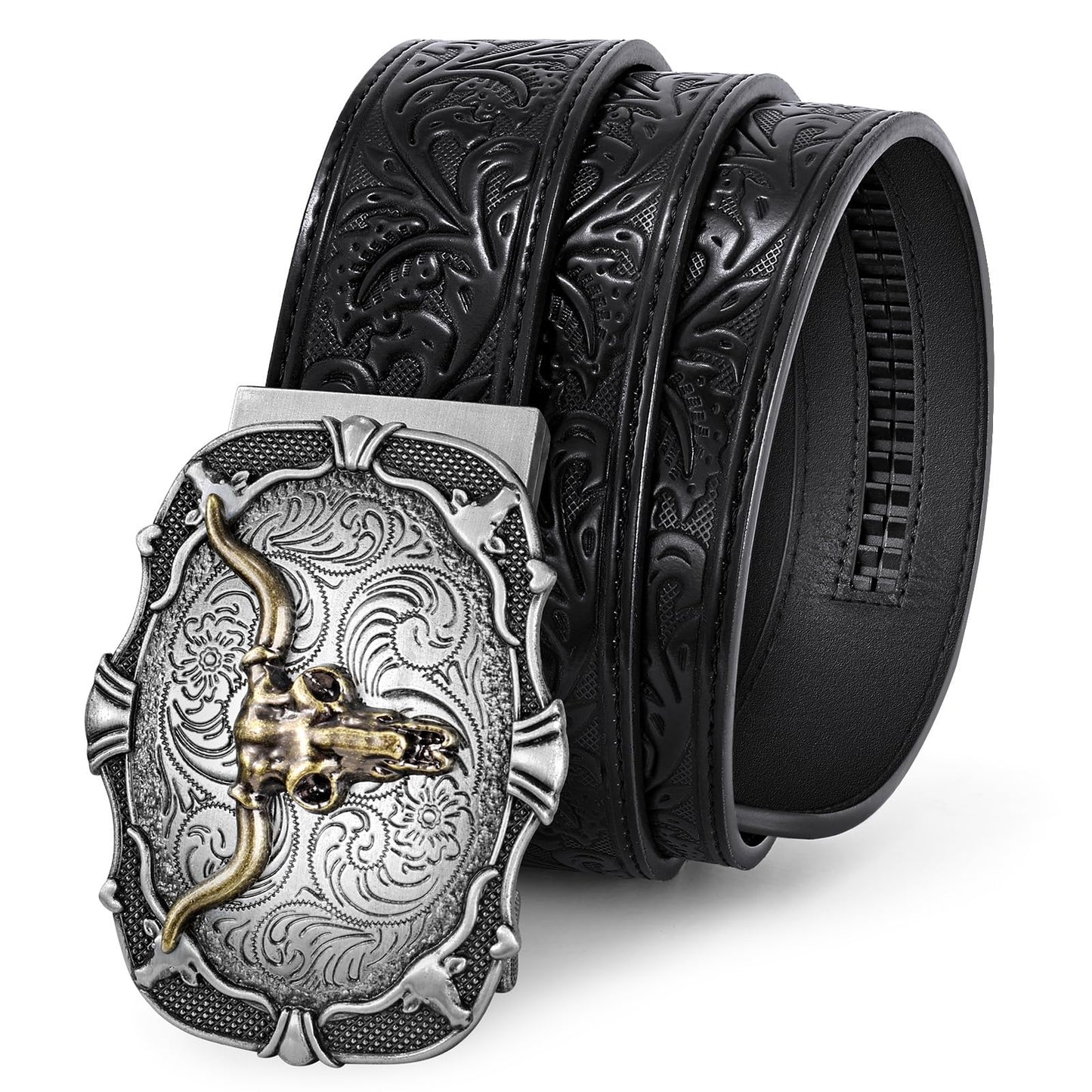 SUOSDEY Cowboy Ratchet Belt Western Leather Belts for Men with Automatic Cowboy Buckle