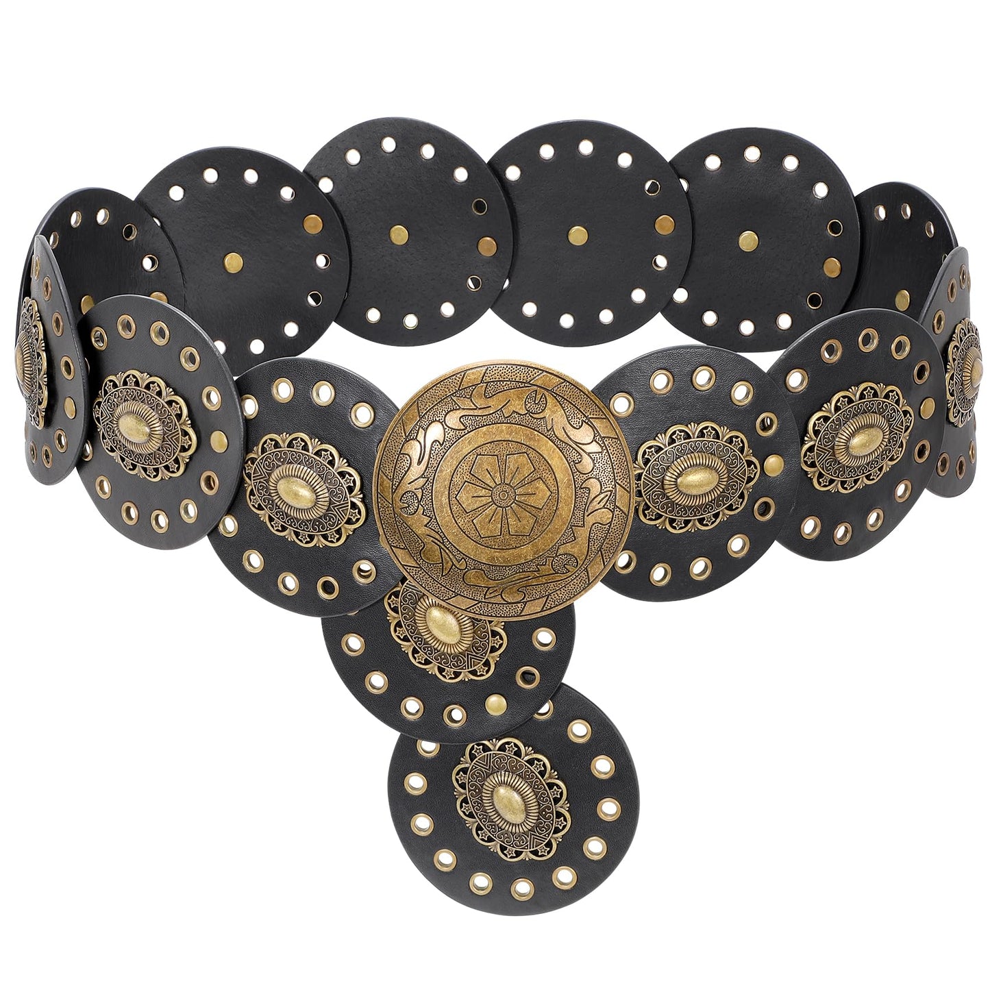 SUOSDEY Women's Concho Disc Belt Western Cowboy Cowgirl Wide Leather Boho Country Waist Belts for Dress Jeans