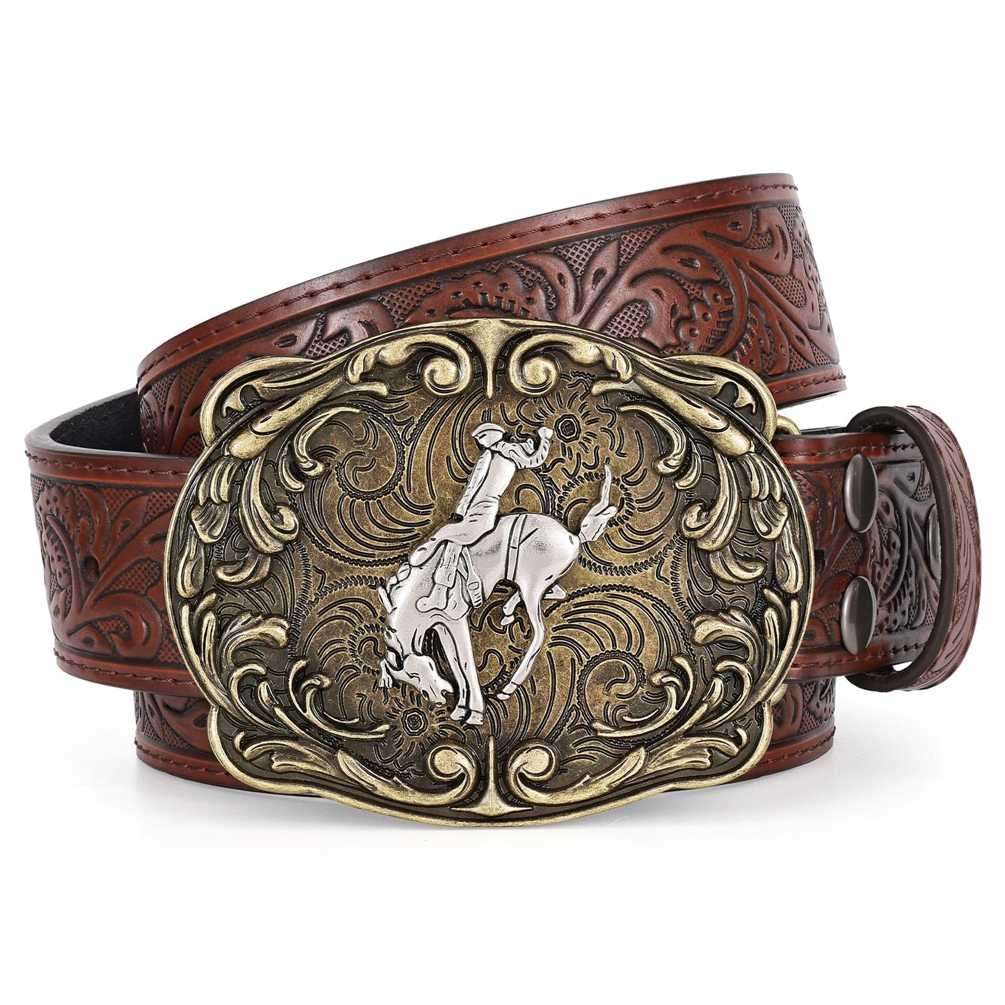 SUOSDEY Cowboy Western Belts for Men Women Floral Engraved Belt for Jeans Christmas Coffee Cowgirl Belt