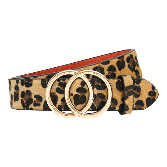 SUOSDEY Plus Size Leopard Belt for Women Fashion Leather Belt with Gold Curved Pin Buckle