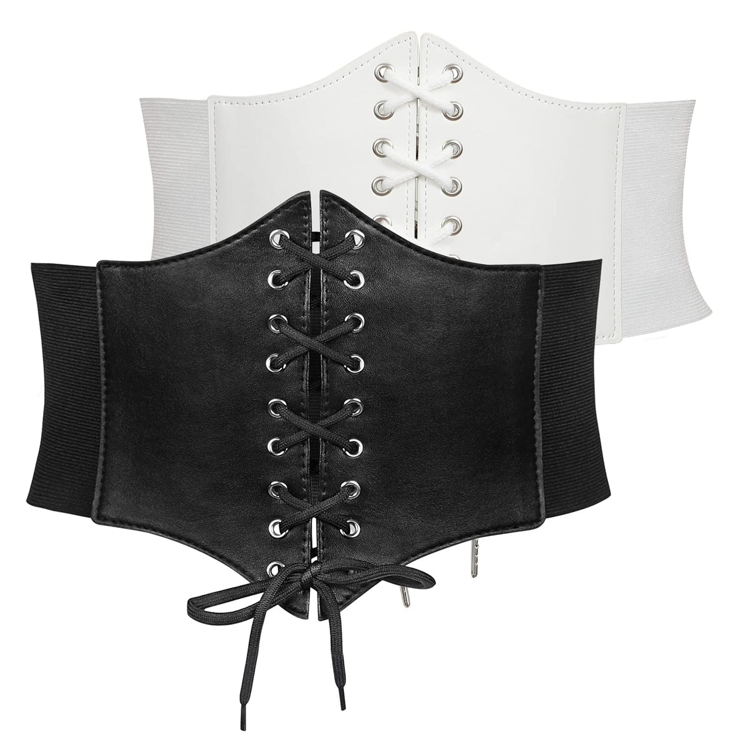 SUOSDEY Black Corset Belt for Women, Vintage Lace-up Elastic Waist Belt, Tied Waspie Wide Belt for Dresses