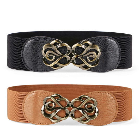 SUOSDEY Women Stretchy Belts Ladies Elastic Wide Waist Belts for Dresses 2 Pack