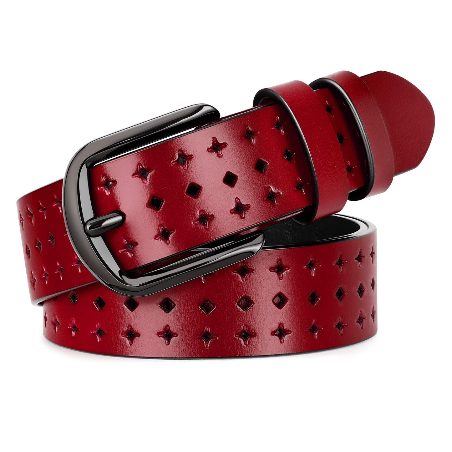 SUOSDEY Women Hollow Genuine Leather Belts with Pin Buckle,Fashion Casual Waist Belt for Jeans Dress Pants