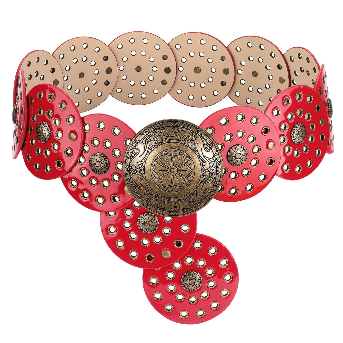 SUOSDEY Women's Concho Disc Belt Western Cowboy Cowgirl Wide Leather Boho Country Waist Belts for Dress Jeans