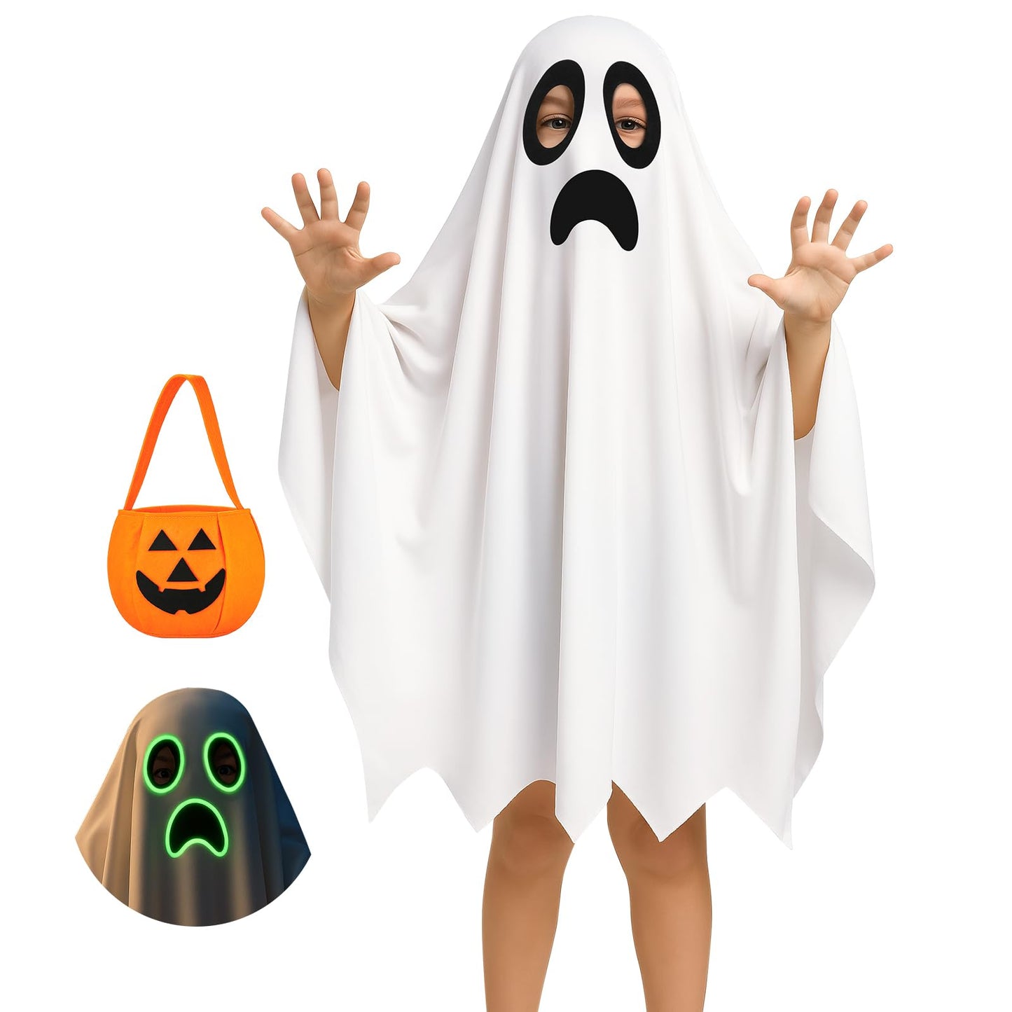 SUOSDEY Kid Halloween Costume Boy Girl Ghost Smile Cape Cloak Hoodie with Bag Cosplay Outfits 3-14 Years