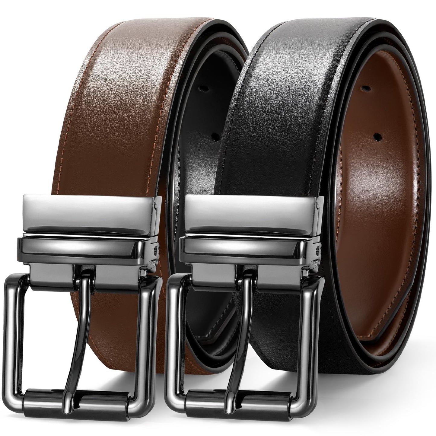SUOSDEY Men's Belt, Reversible Leather Belts for Men Dress Belts,One Reverse For 2 Sides Casual Belt
