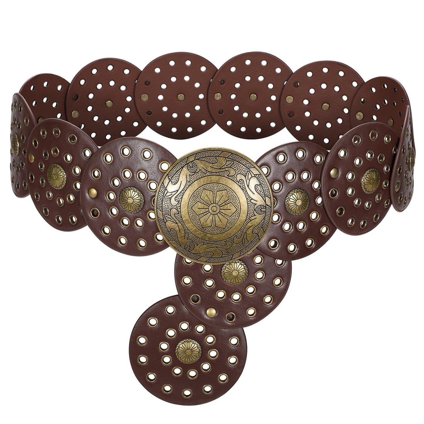 SUOSDEY Women's Concho Disc Belt Western Cowboy Cowgirl Wide Leather Boho Country Waist Belts for Dress Jeans