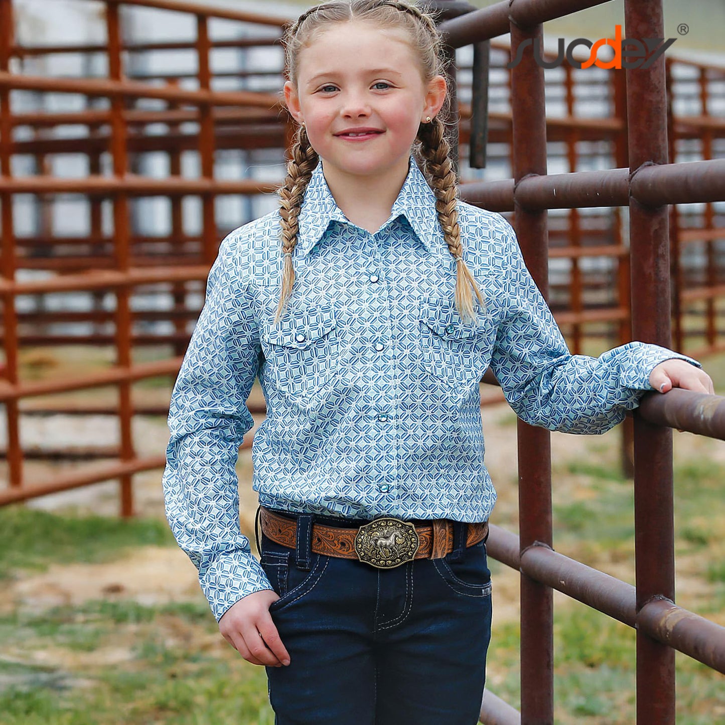 SUOSDEY Kids Western Belt for Boys Girls Genuine Leather Cowboy Cowgirl Belts with Detachable Buckle for Jeans Western Gifts