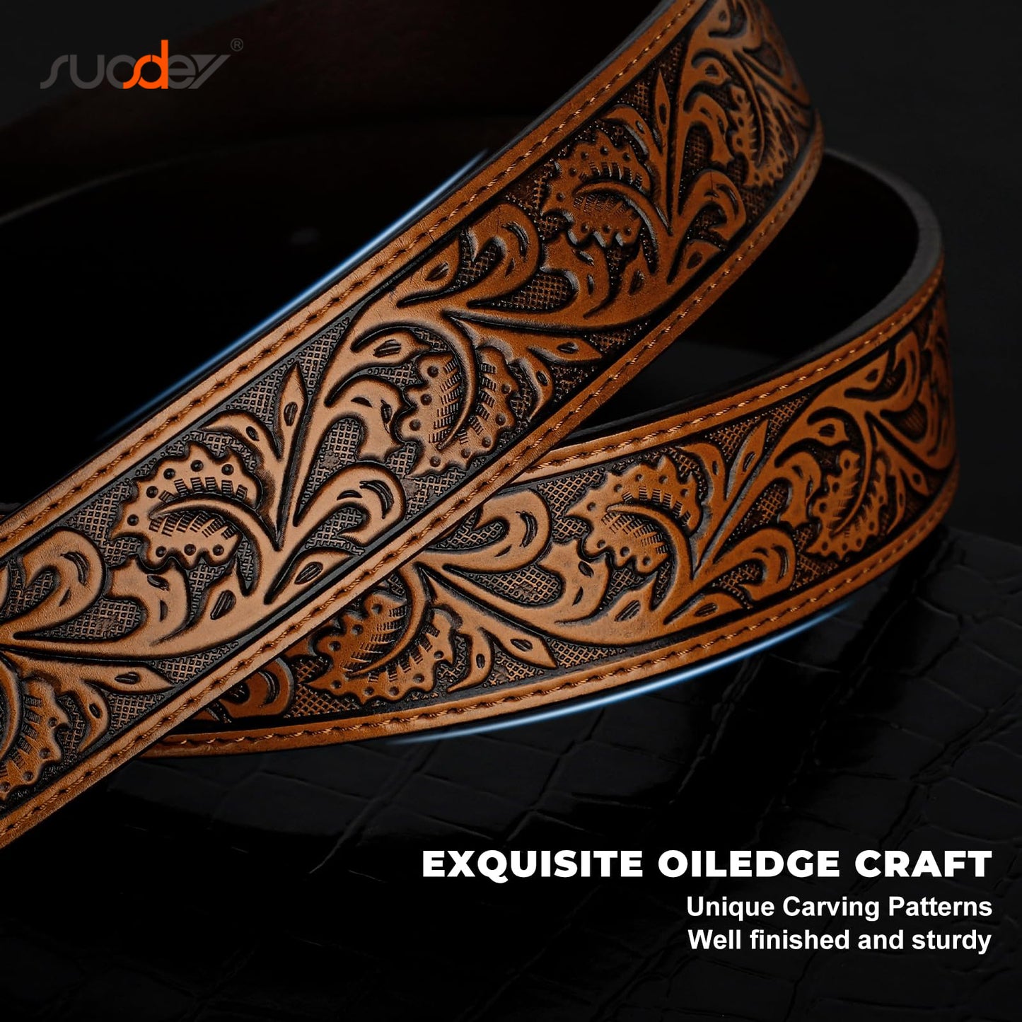SUOSDEY Men Western Leather Belts for Women,Cowboy Cowgirl Embossed Belts for Jeans Christmas Gifts
