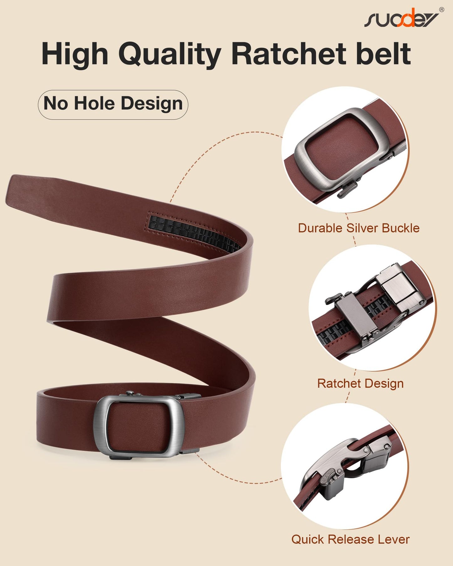SUOSDEY Women Ratchet Belt Automatic Buckle Slide Belt for Jeans Dresses