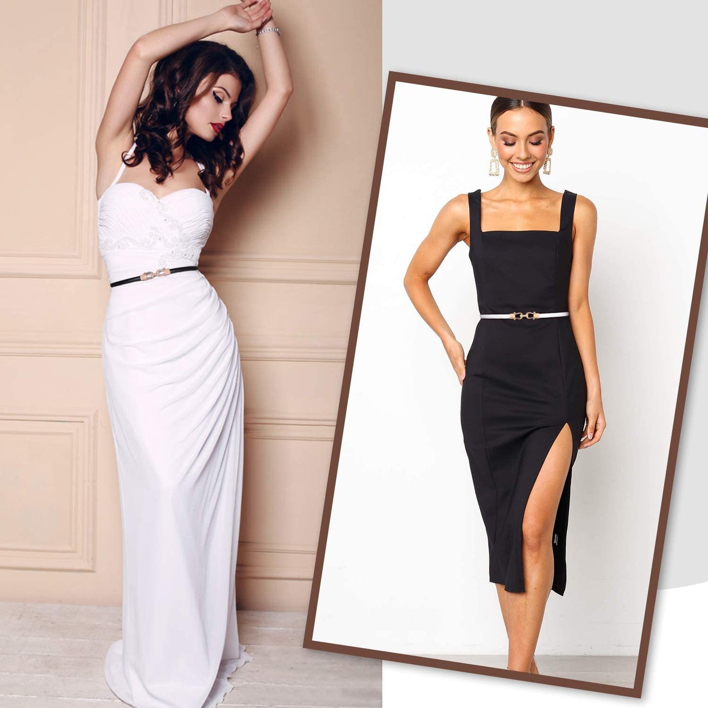 SUOSDEY Adjustable Women Thin Waist Belt with Gold Buckle Leather Skinny Waist Belt for Dress 3pack