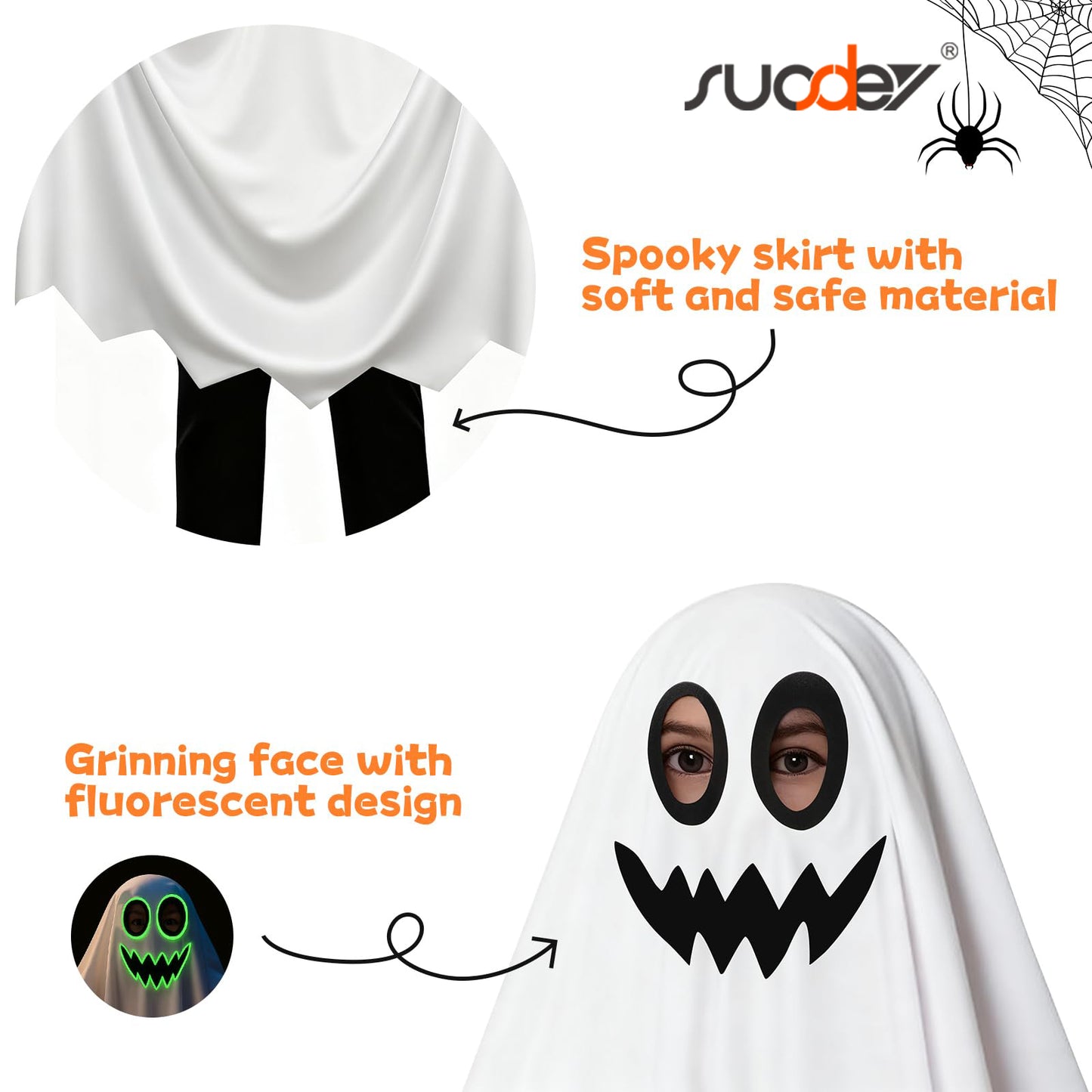 SUOSDEY Kid Halloween Costume Boy Girl Ghost Smile Cape Cloak Hoodie with Bag Cosplay Outfits 3-14 Years