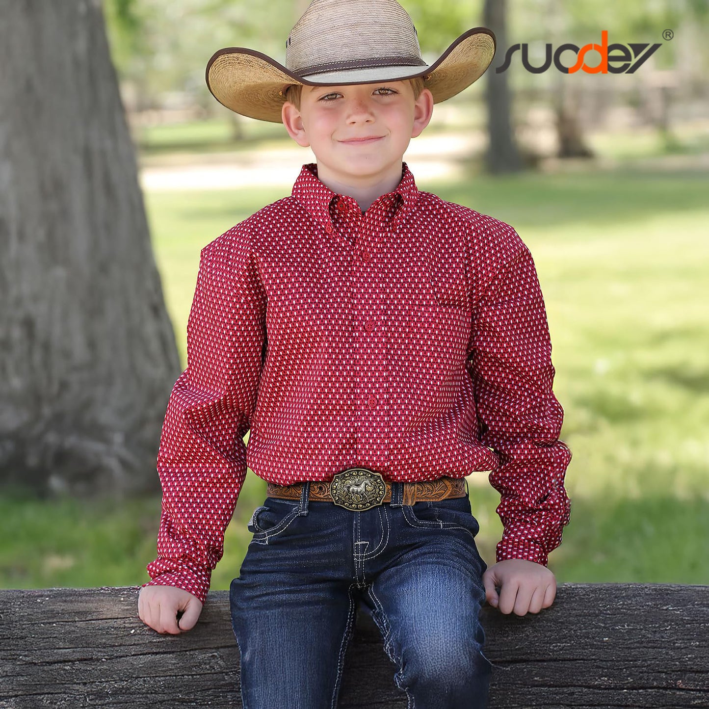 SUOSDEY Kids Western Belt for Boys Girls Genuine Leather Cowboy Cowgirl Belts with Detachable Buckle for Jeans Western Gifts
