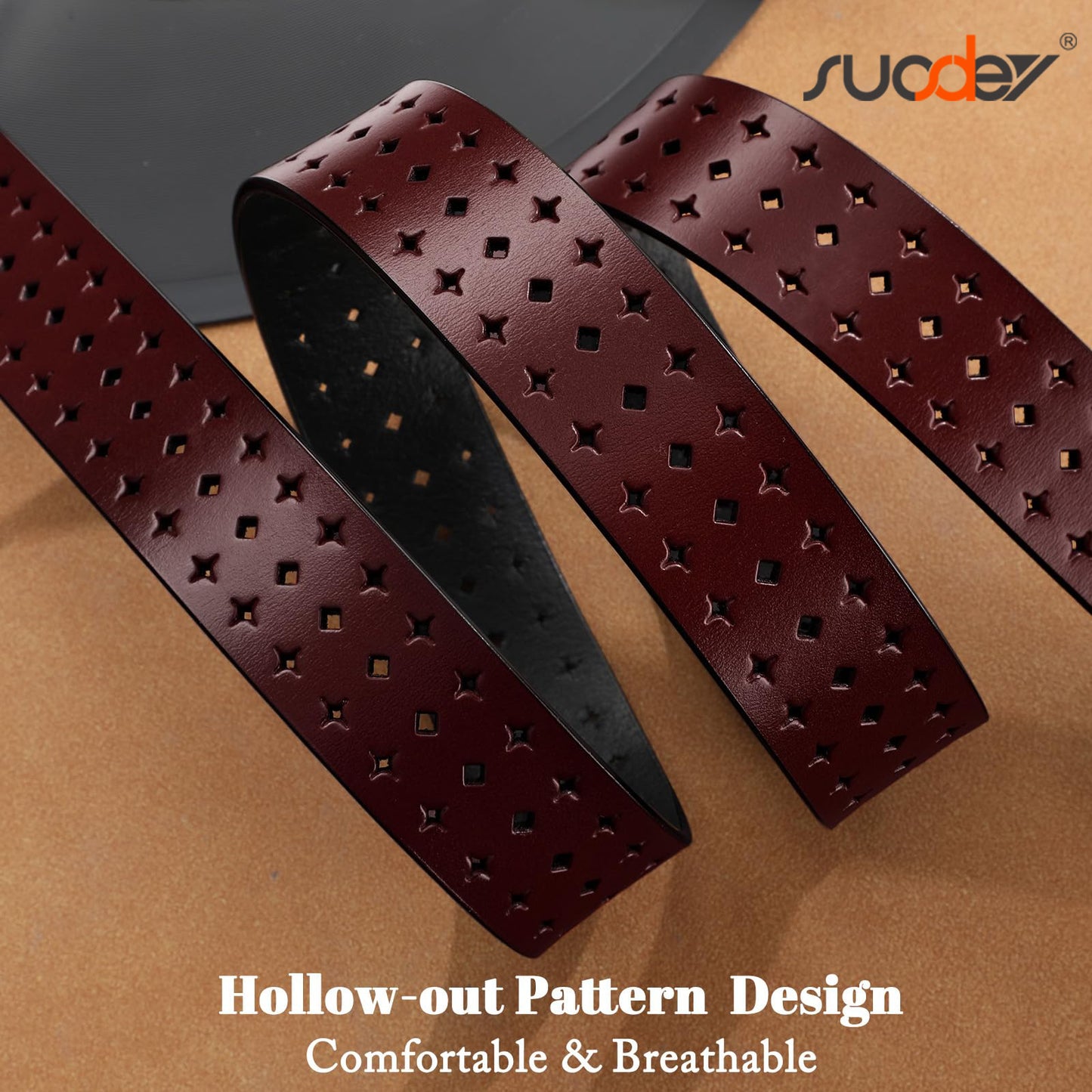 SUOSDEY Women Hollow Genuine Leather Belts with Pin Buckle,Fashion Casual Waist Belt for Jeans Dress Pants