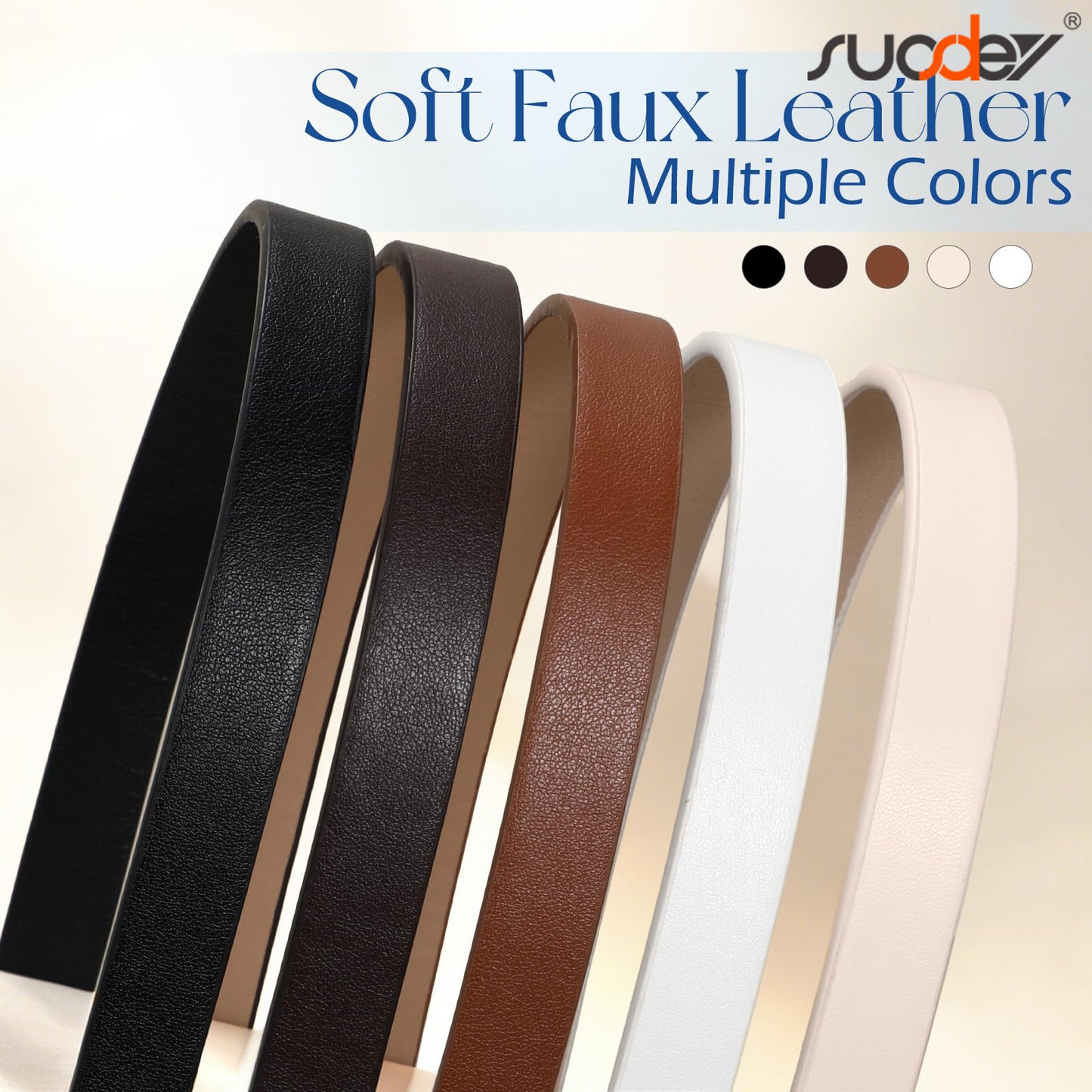 SUOSDEY 5 Pack Women Skinny Leather Belt Thin Waist No Hole Belt for Ladies Jeans Dress Pants