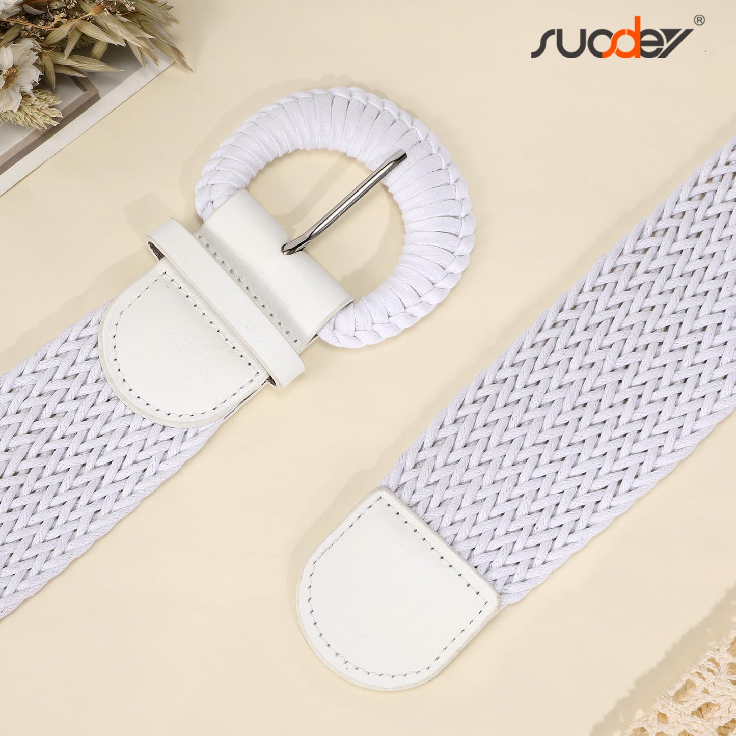 SUOSDEY Women Woven Wide Belt for Dress Fashion Rattan Braided Waist Belt Straw Raffia Boho Belt for Jeans