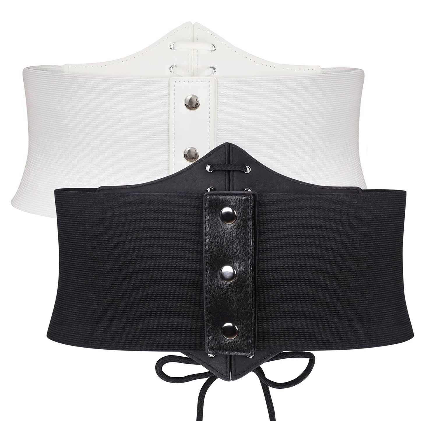 SUOSDEY Black Corset Belt for Women, Vintage Lace-up Elastic Waist Belt, Tied Waspie Wide Belt for Dresses