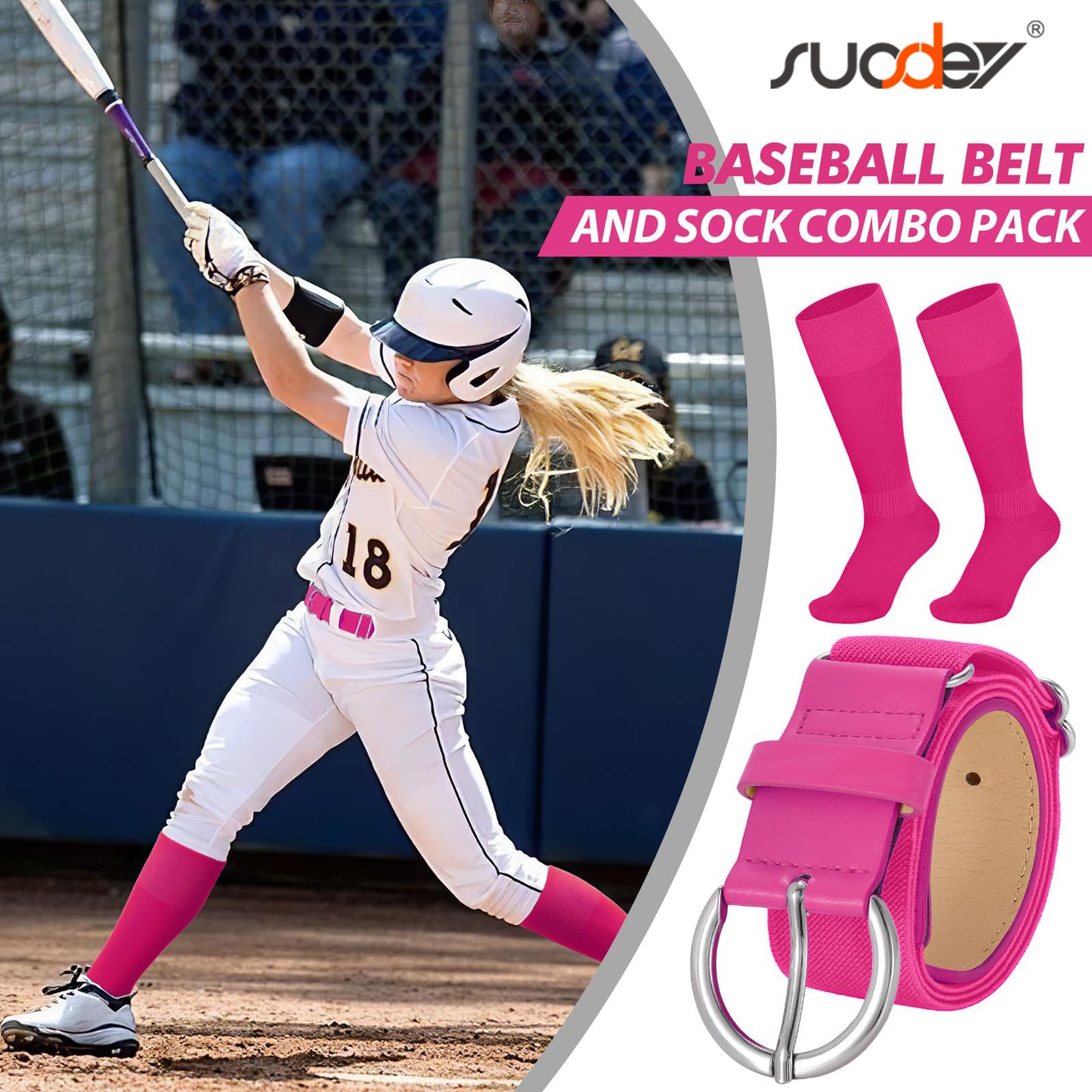 SUOSDEY Kid Baseball Belt and Socks,Toddler Youth Baseball Socks and Elastic Belt for 4-16 Years Old Boy Girl