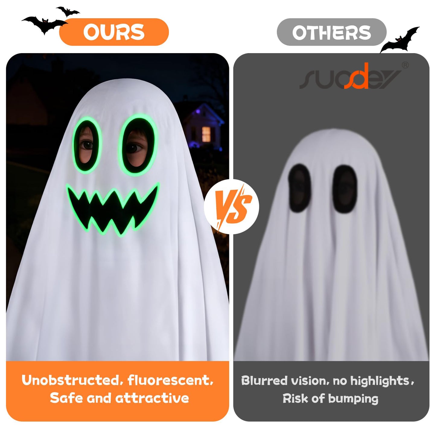 SUOSDEY Kid Halloween Costume Boy Girl Ghost Smile Cape Cloak Hoodie with Bag Cosplay Outfits 3-14 Years