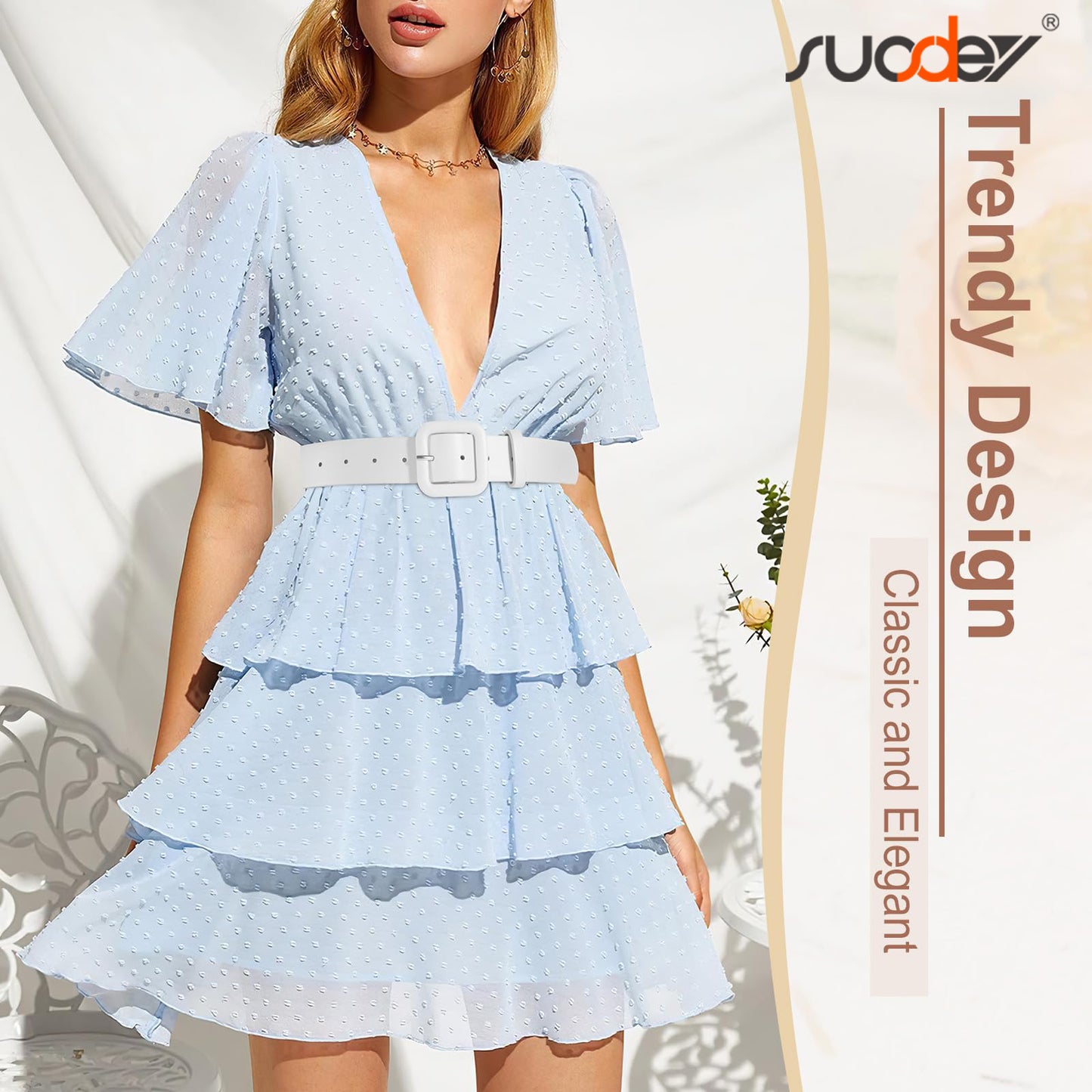 SUOSDEY Belts for Women,Ladies Belt for Jeans Pants Dresses,Candy Color Fashion Square Buckle Belt