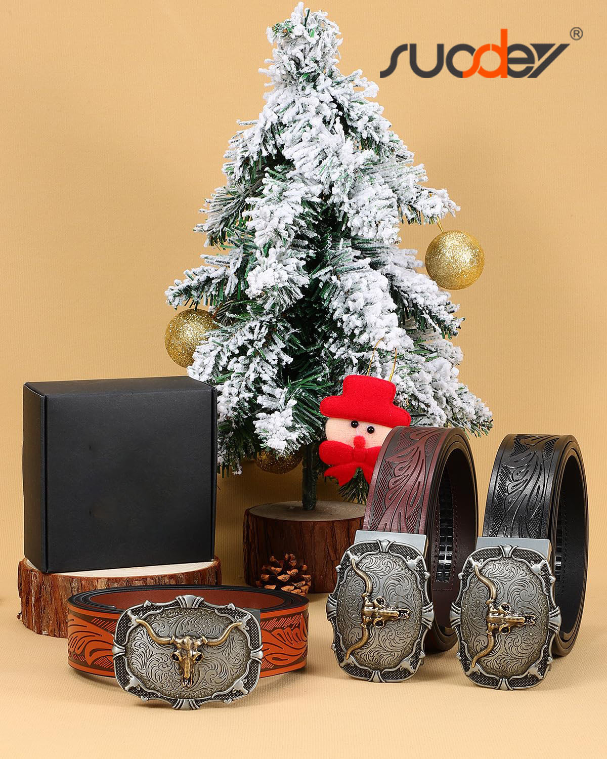 SUOSDEY Cowboy Ratchet Belt Western Leather Belts for Men with Automatic Cowboy Buckle