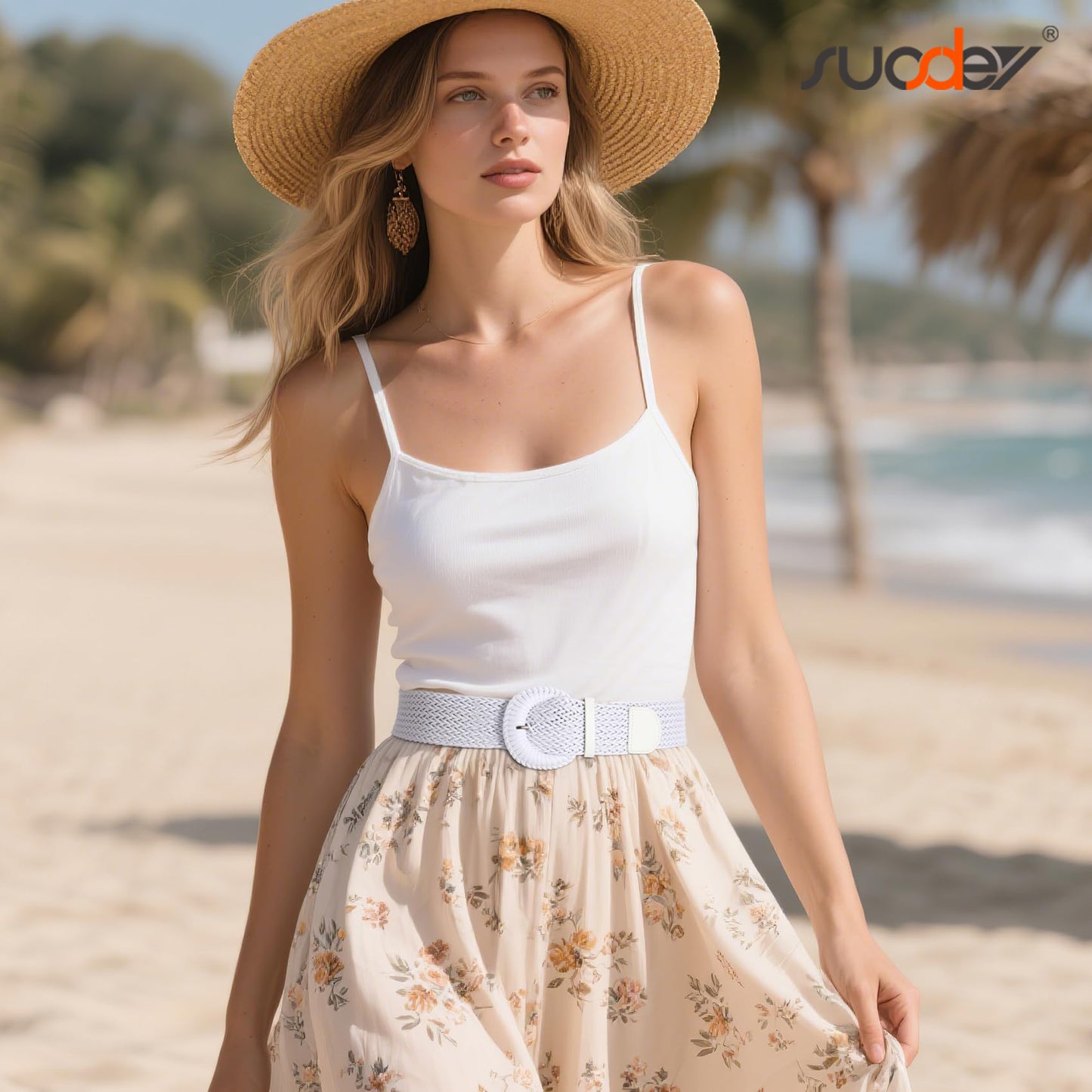 SUOSDEY Women Woven Wide Belt for Dress Fashion Rattan Braided Waist Belt Straw Raffia Boho Belt for Jeans