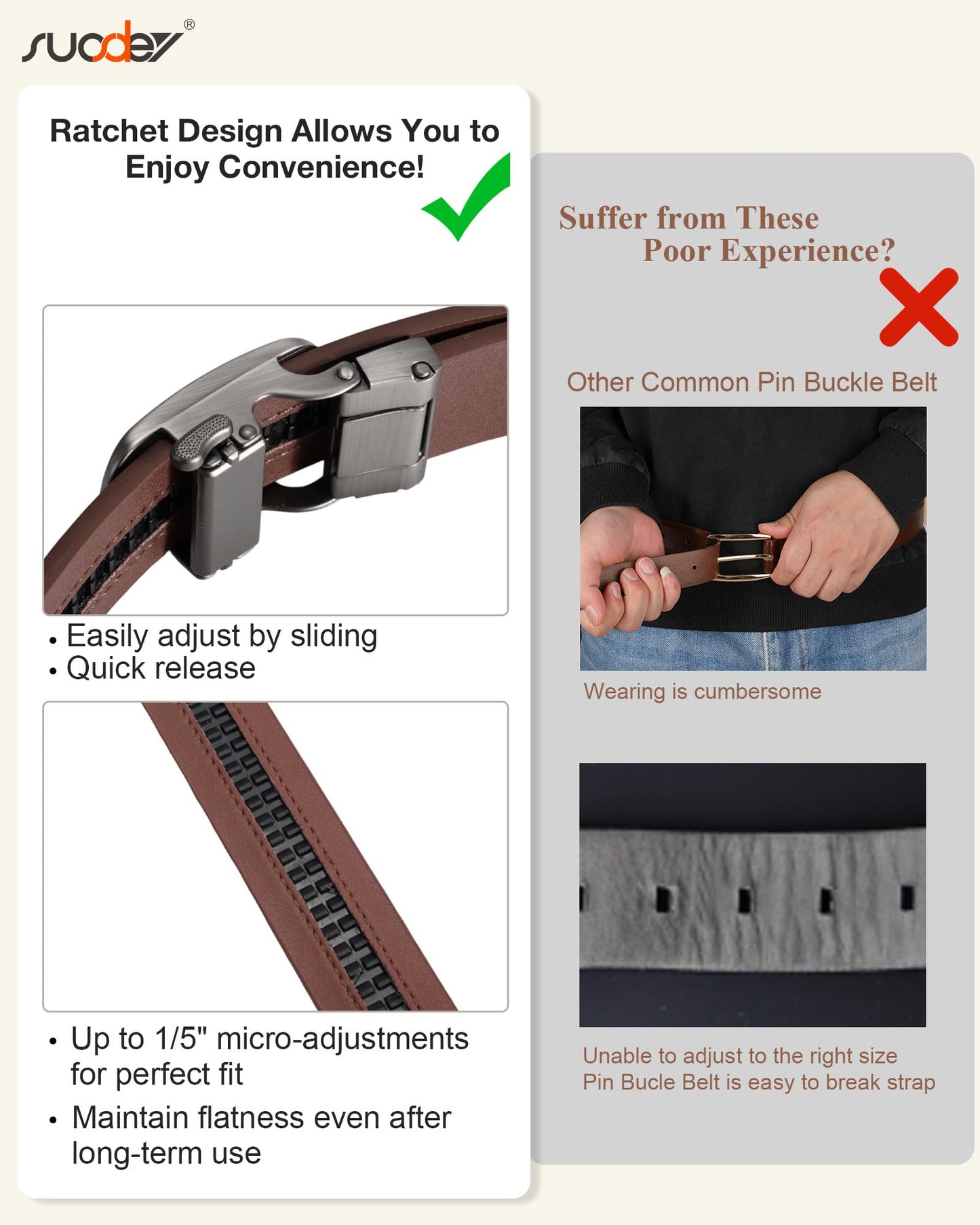 SUOSDEY Women Ratchet Belt Automatic Buckle Slide Belt for Jeans Dresses