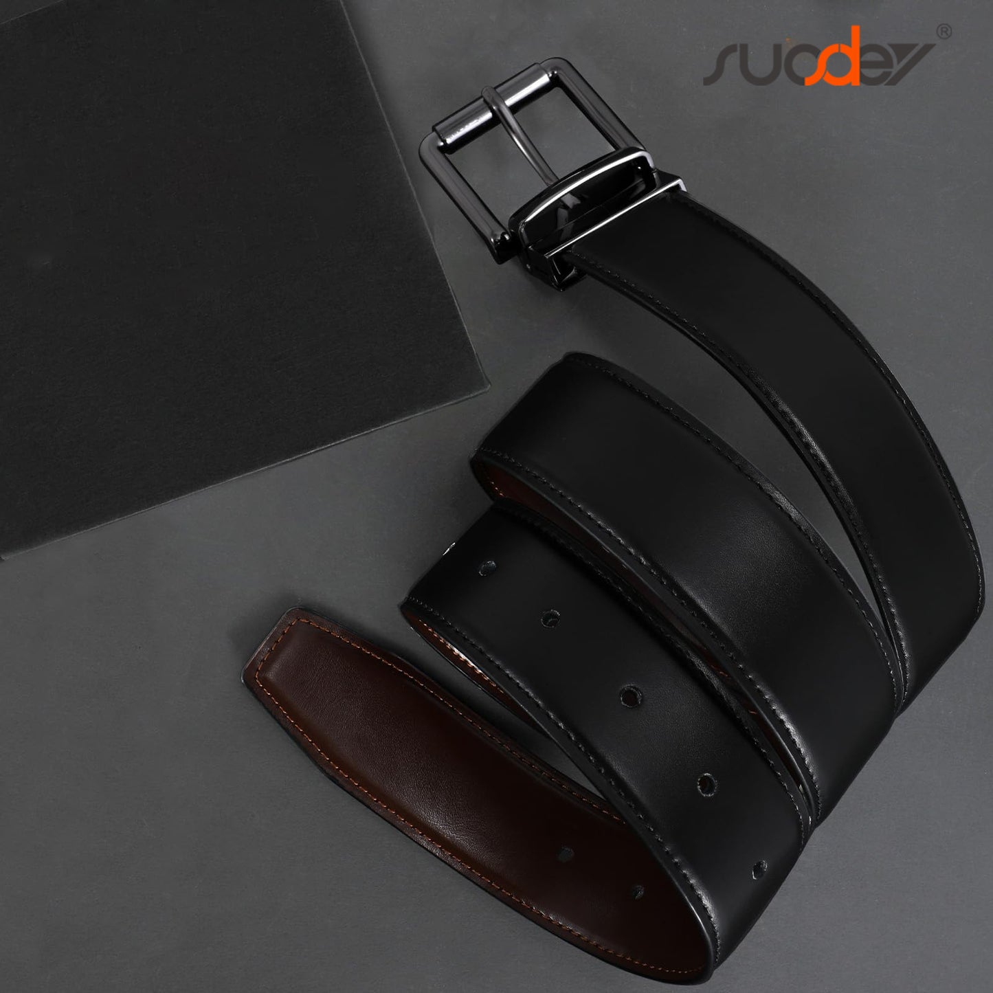 SUOSDEY Men's Belt, Reversible Leather Belts for Men Dress Belts,One Reverse For 2 Sides Casual Belt