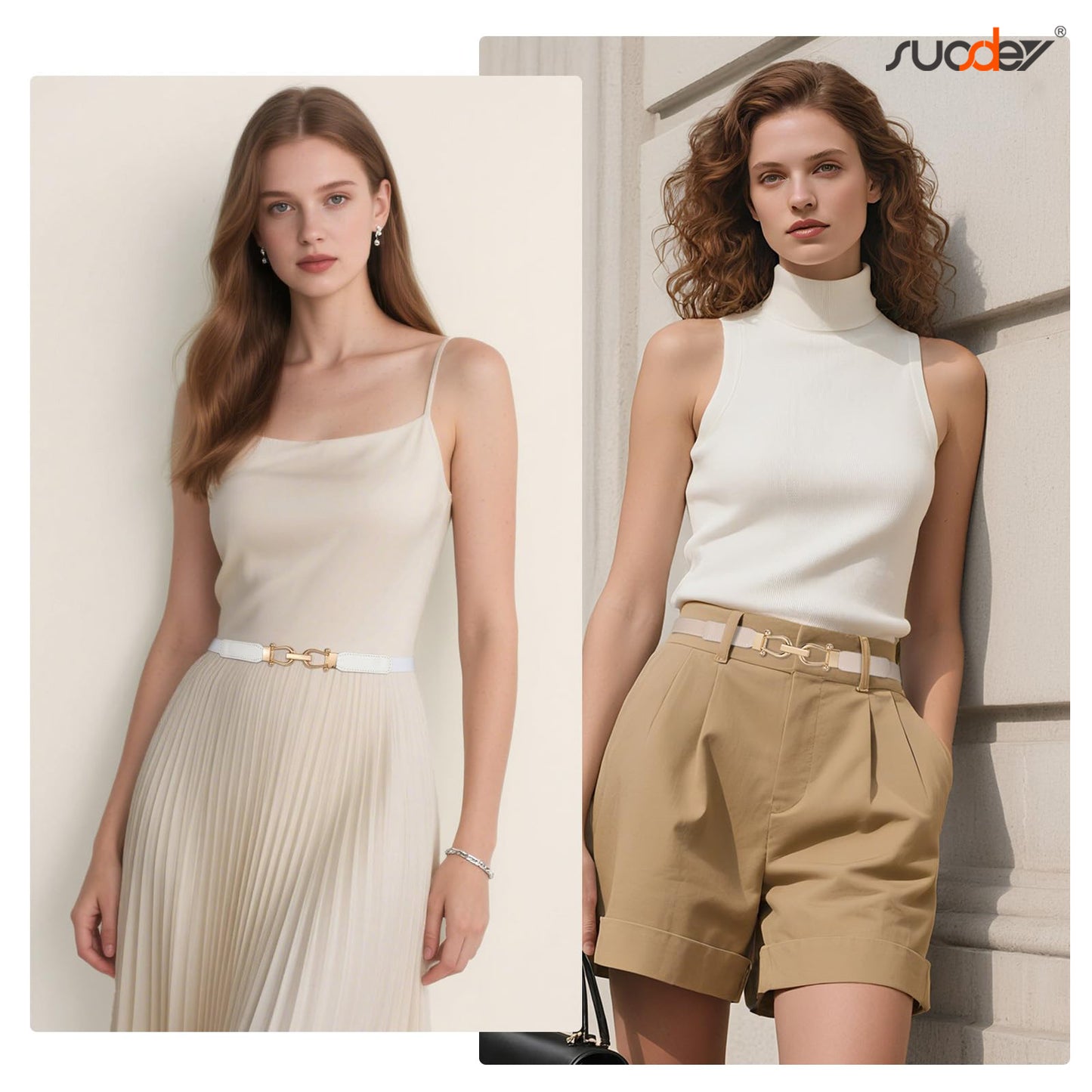 SUOSDEY Women Stretchy Waist Belt Retro Elastic Skinny Belt for Dresses Ladies with Gold Buckle 4 Pack