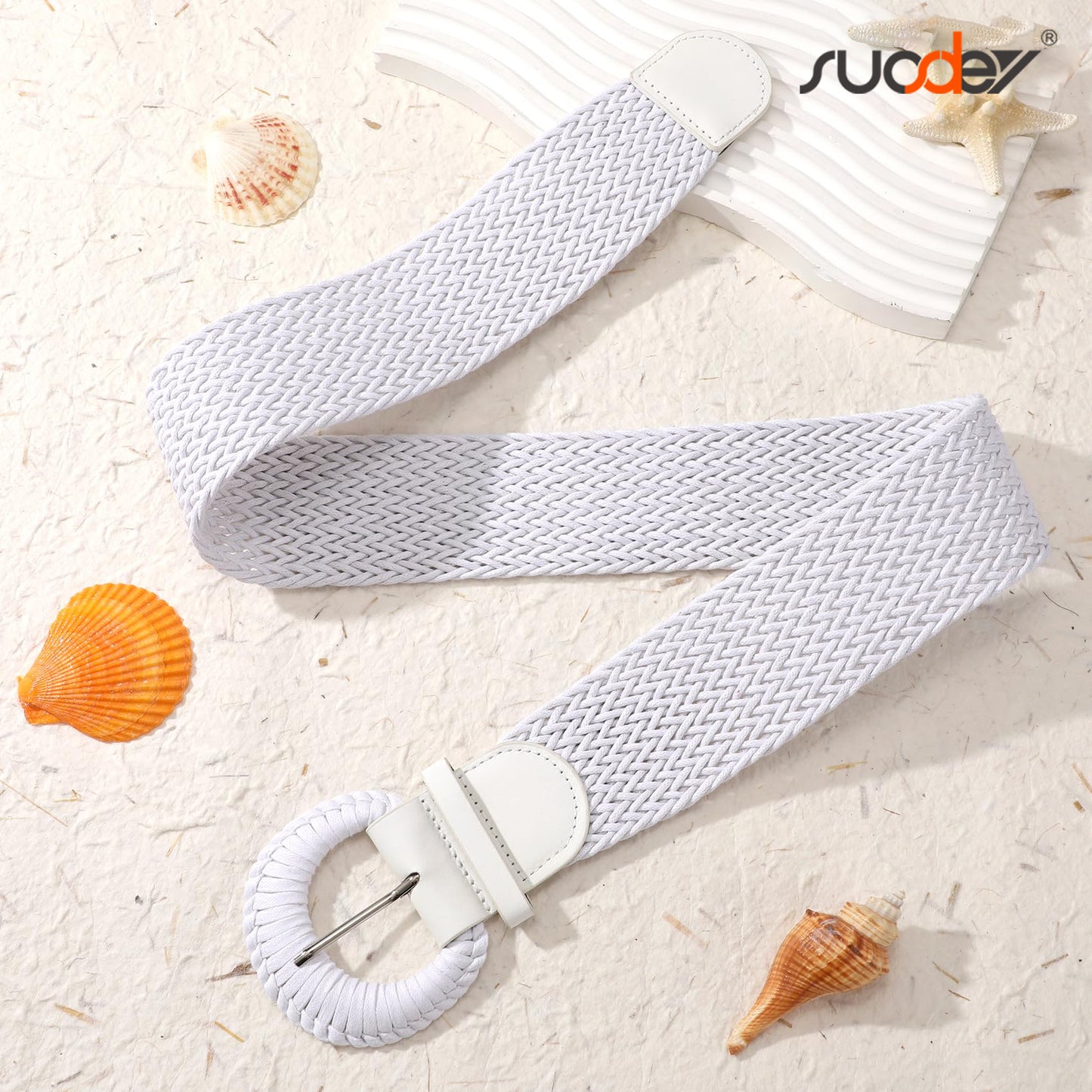 SUOSDEY Women Woven Wide Belt for Dress Fashion Rattan Braided Waist Belt Straw Raffia Boho Belt for Jeans